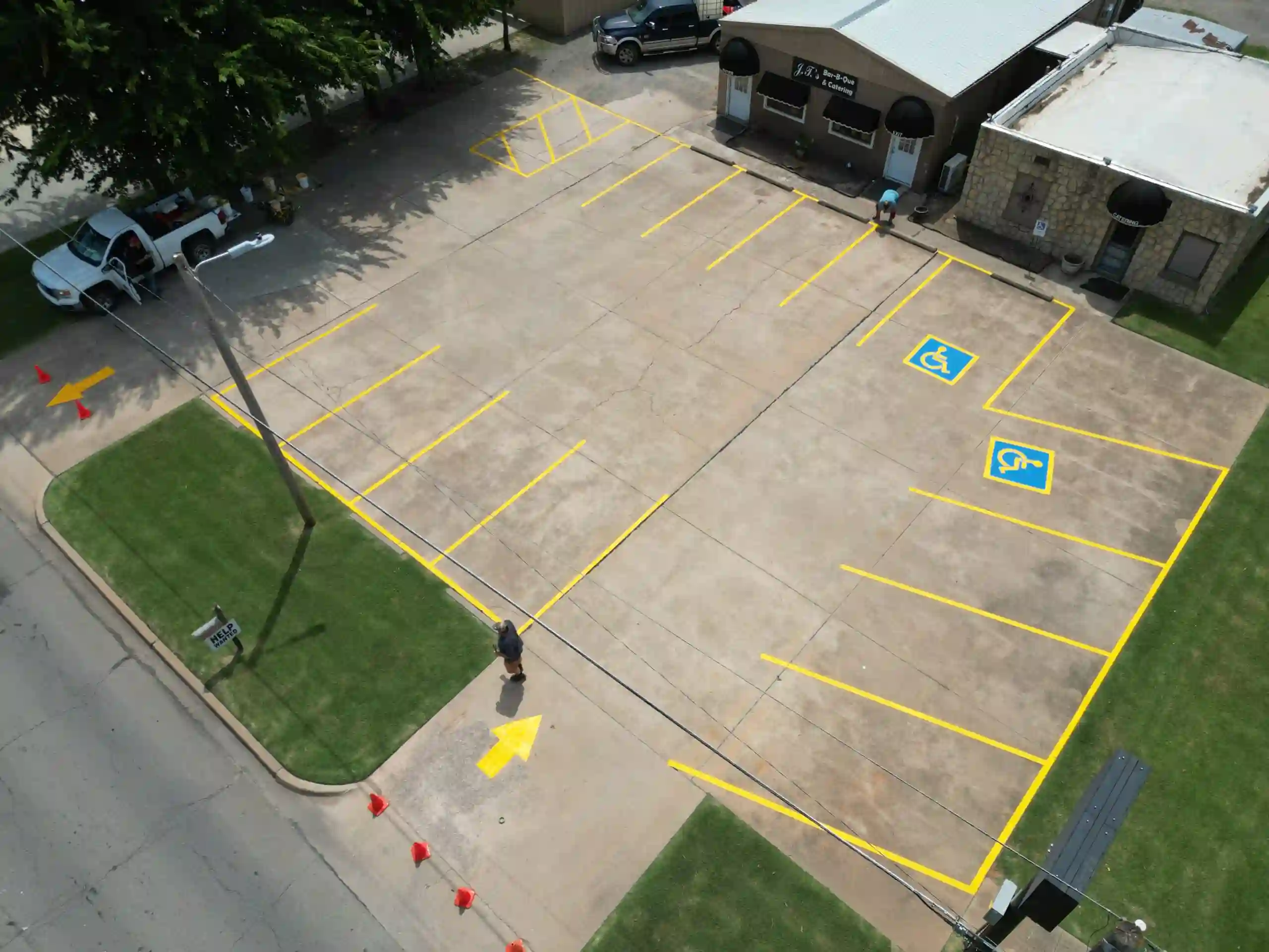 New parking lot striping in commercial area