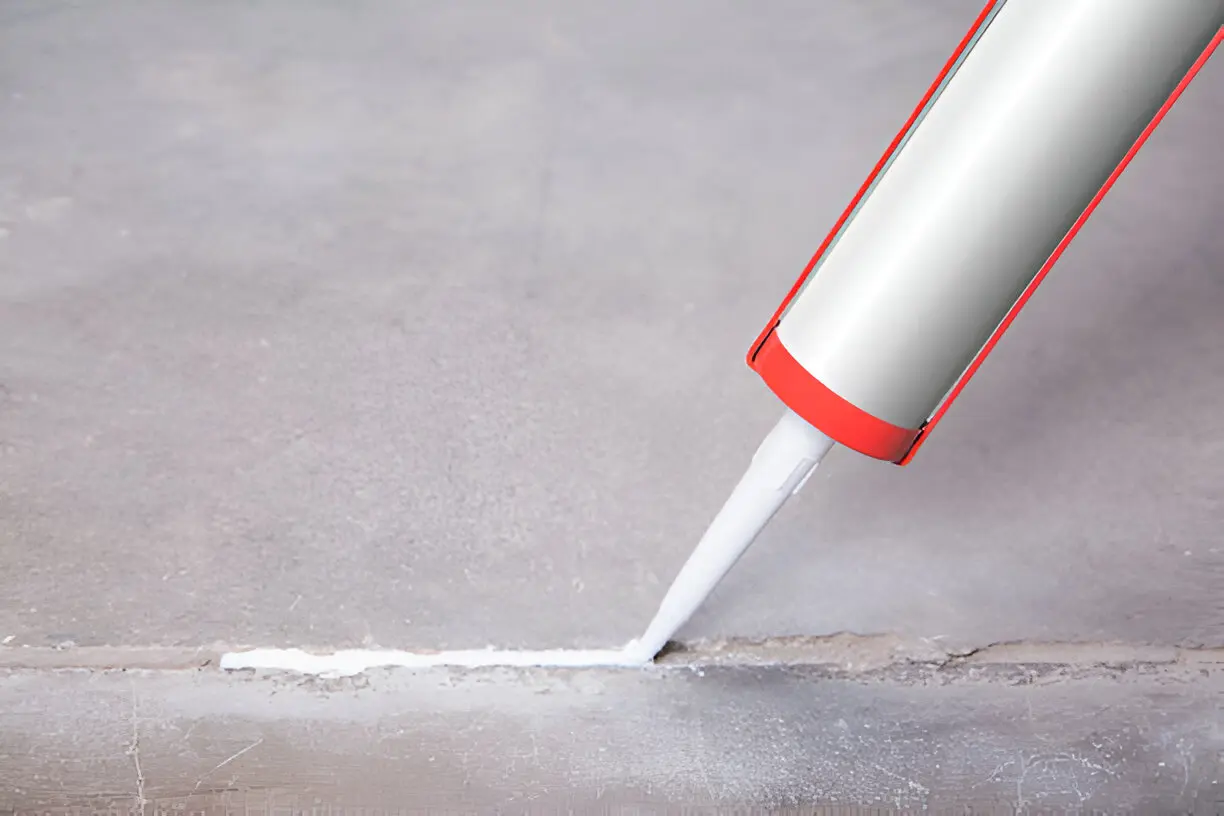 Caulking being applied on a concrete joint
