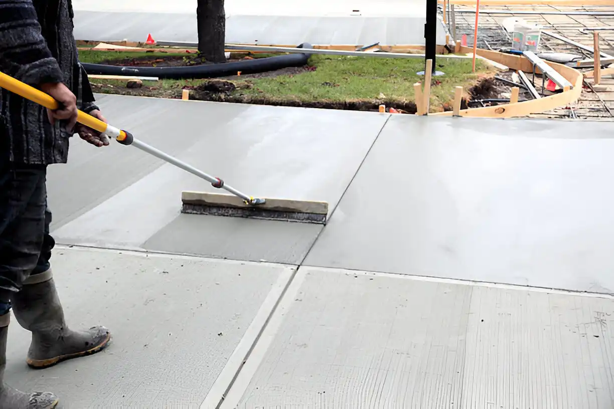 A special brush is being used to spread concrete sealant.